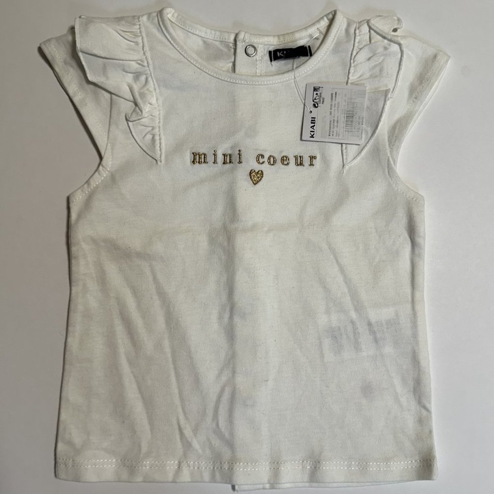 NWT Kiabi 12M Baby Girls Heart Embroidered 100% Cotton T-Shirt